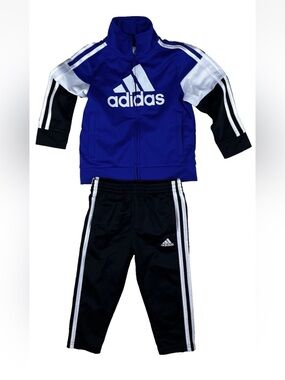 Adidas Boys 2T Track 2 Piece Suit Jacket Sweatpants Blue Black White Polyester